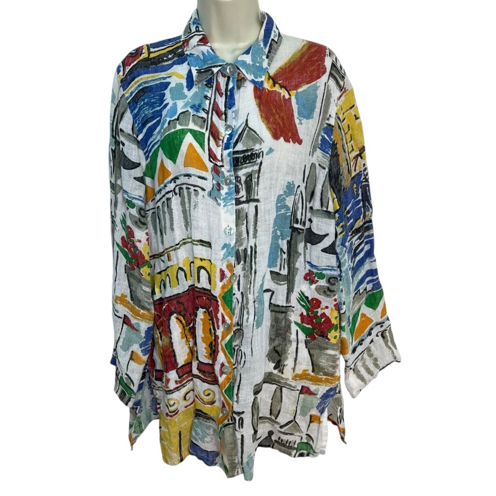 Chico’s Linen Multicolor Printed Button-Front Shi… - image 2